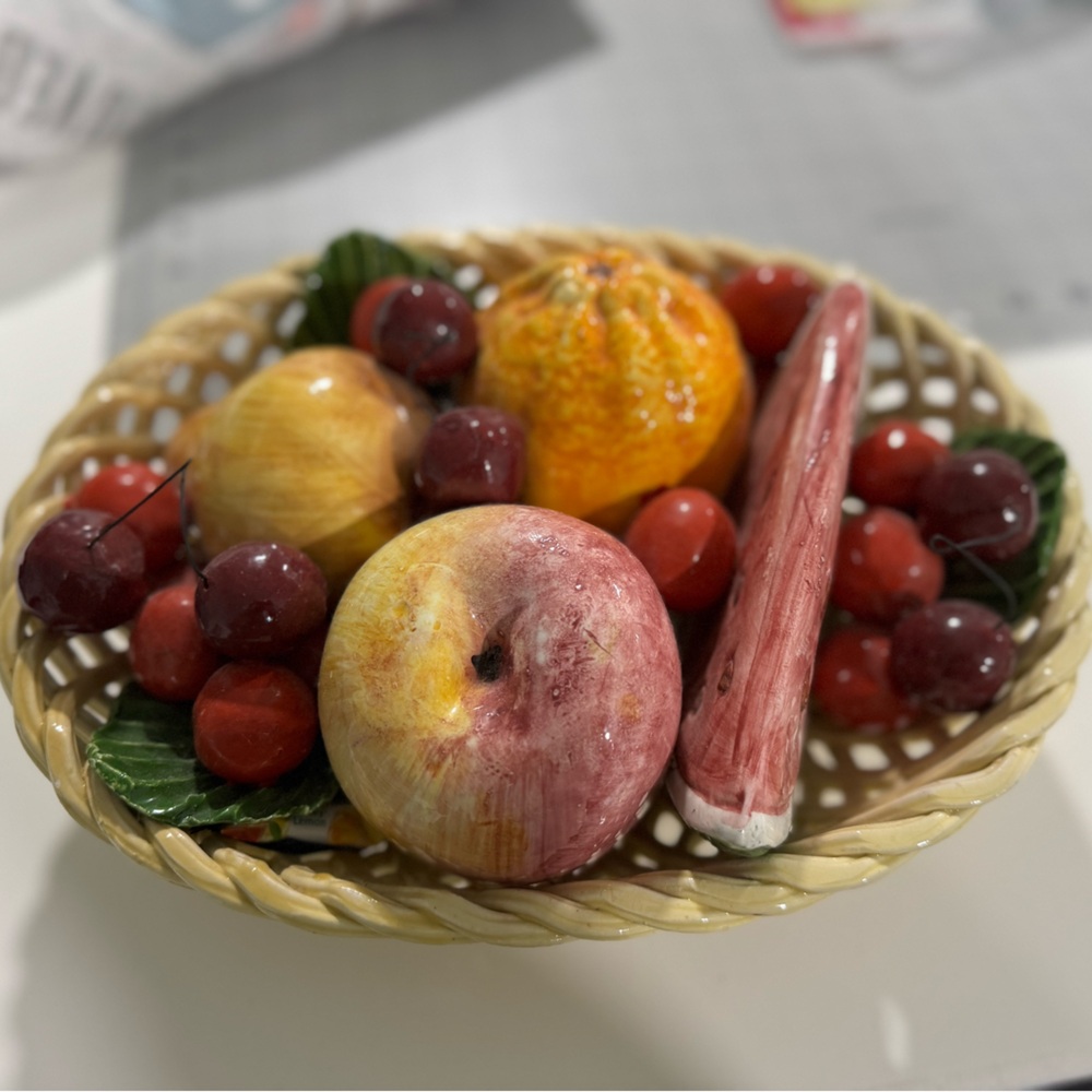 Vintage Bassano ceramic fruit basket, Italian.
